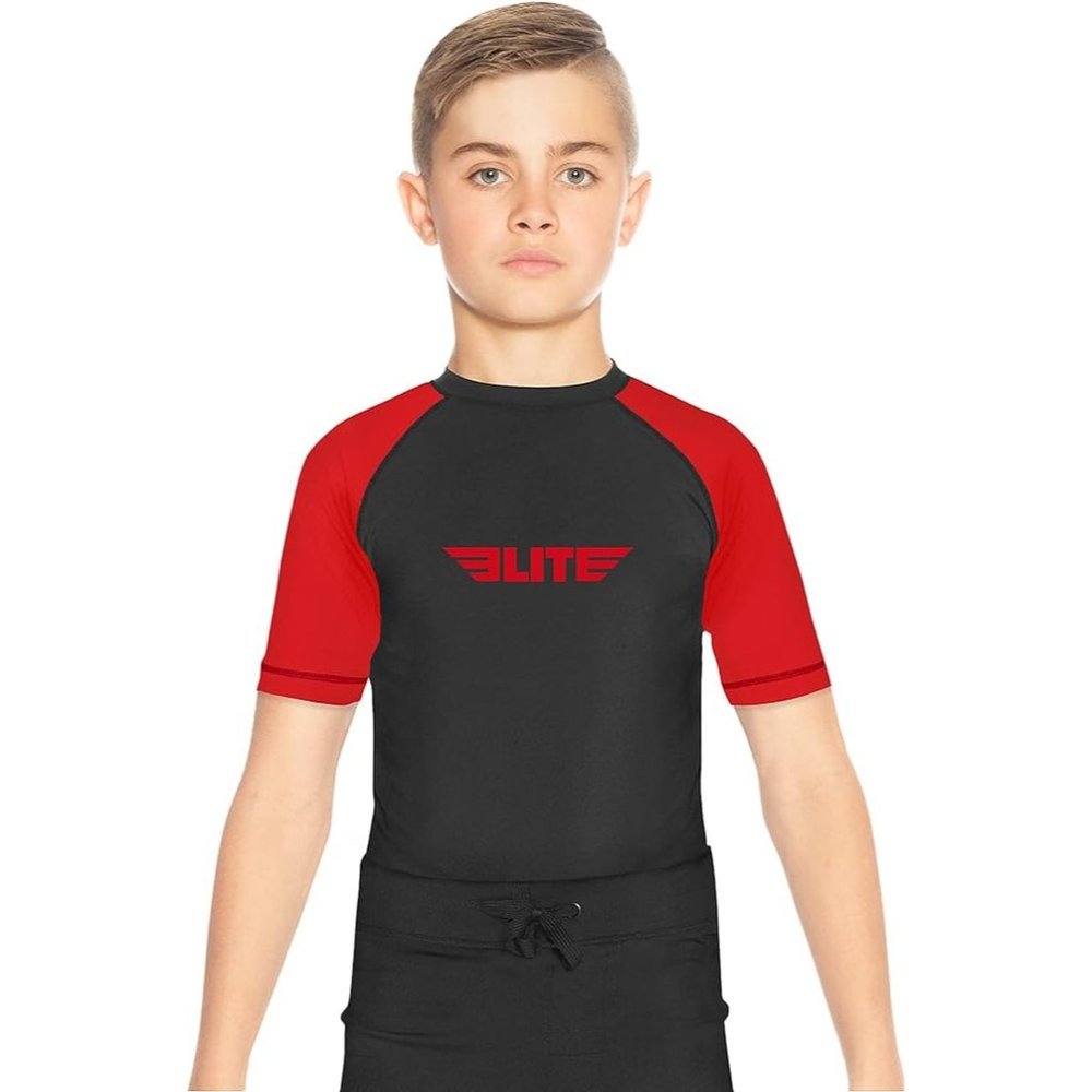 Elite Sports Rash Guards for Boys and Girls, Short Sleeve Compression BJJ Kids a